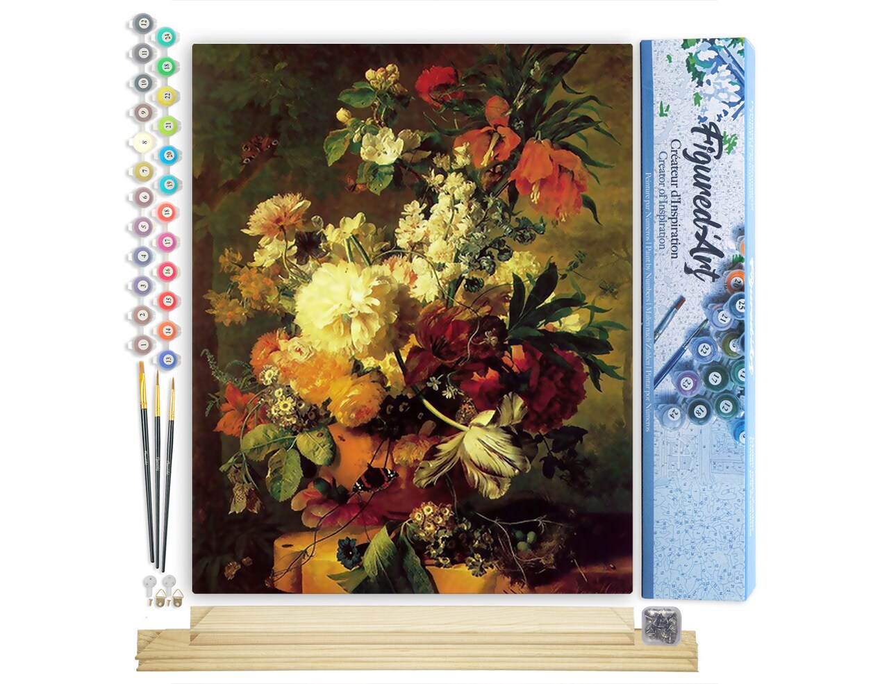 Figured'Art Paint by Numbers Kit for Adults Flowers from France 16"x20" - Craft Art Painting Rolled Canvas with DIY wooden frame